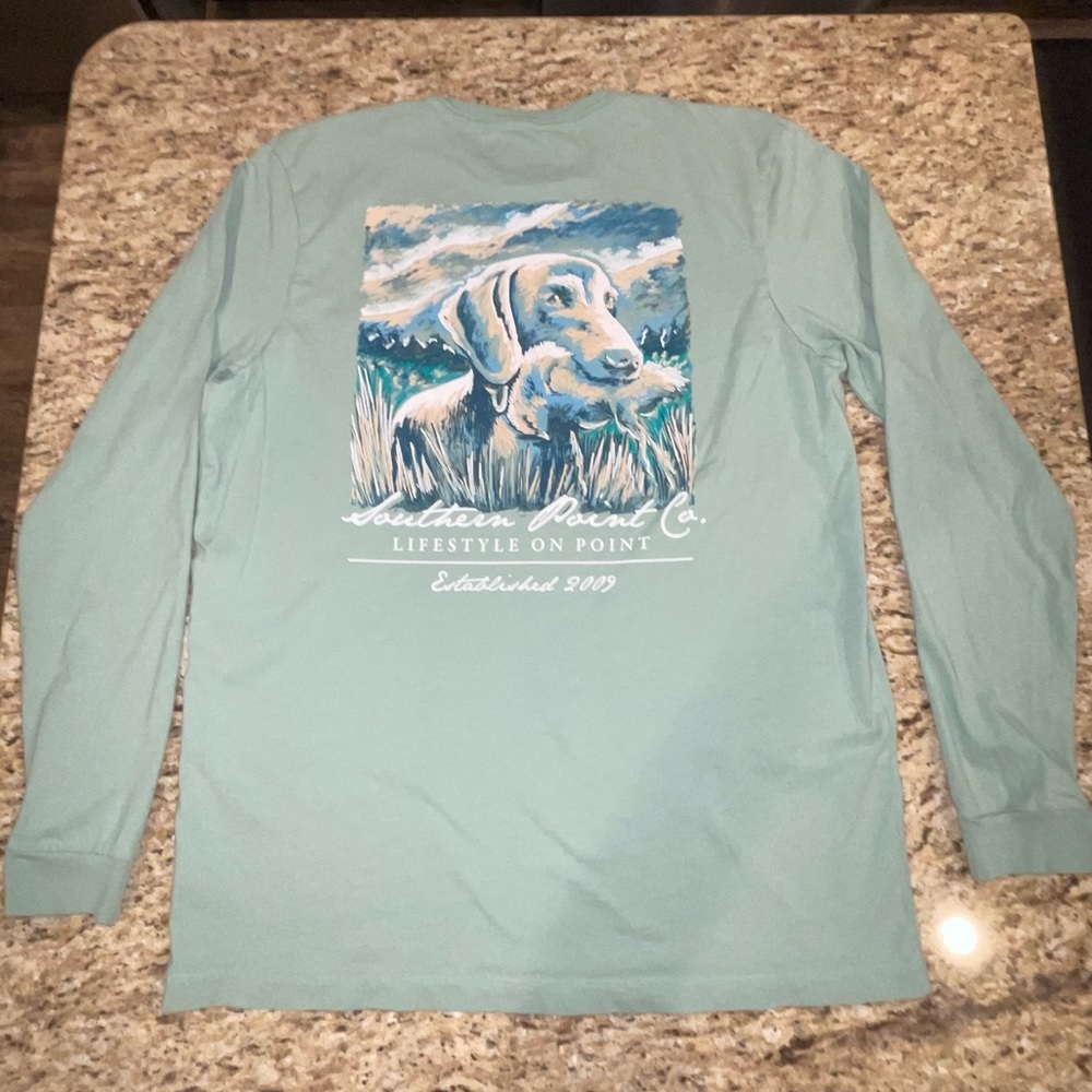 Southern Point Co. Men's Long Sleeve Shirt - Seafoam with Dog Graphic